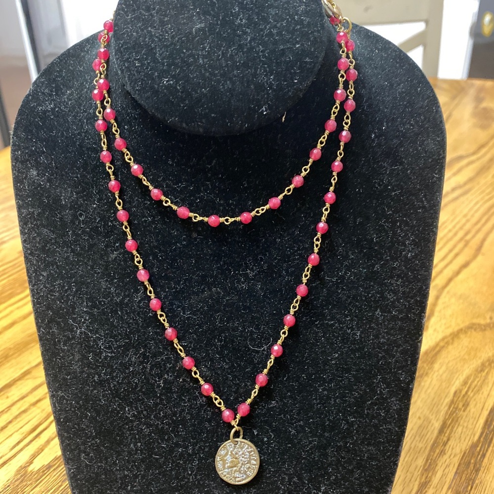 Raw and Rebellious red beaded wrap necklace